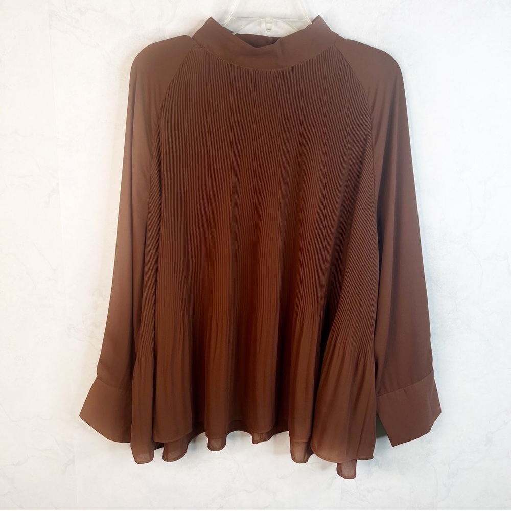 [H&M] Brown Long Sleeve Pleated Blouse